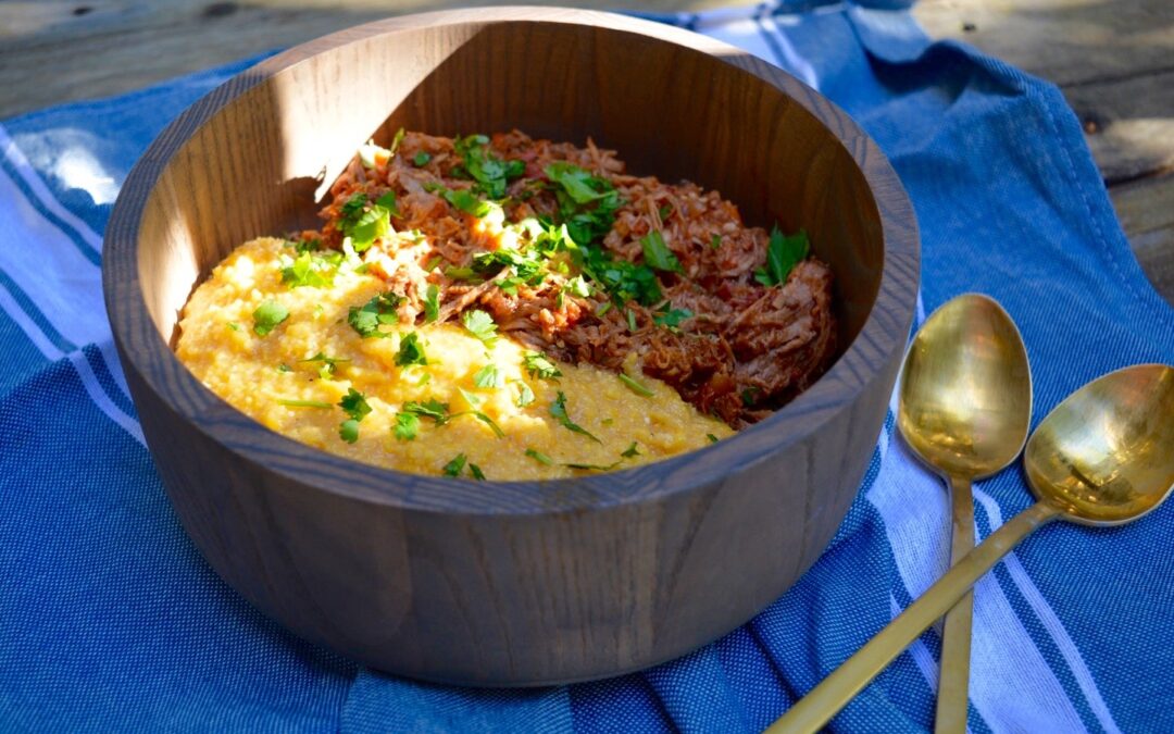 Peruvian Adobo Pulled Pork with Polenta