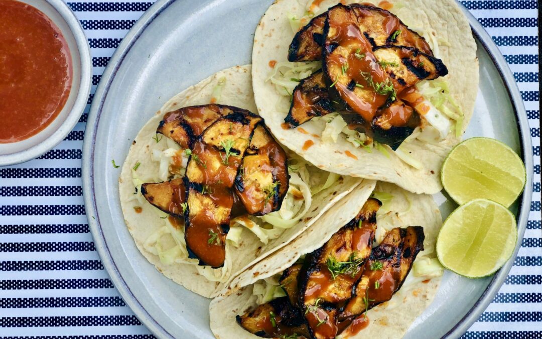 Korean BBQ Eggplant Tacos with Cabbage Slaw