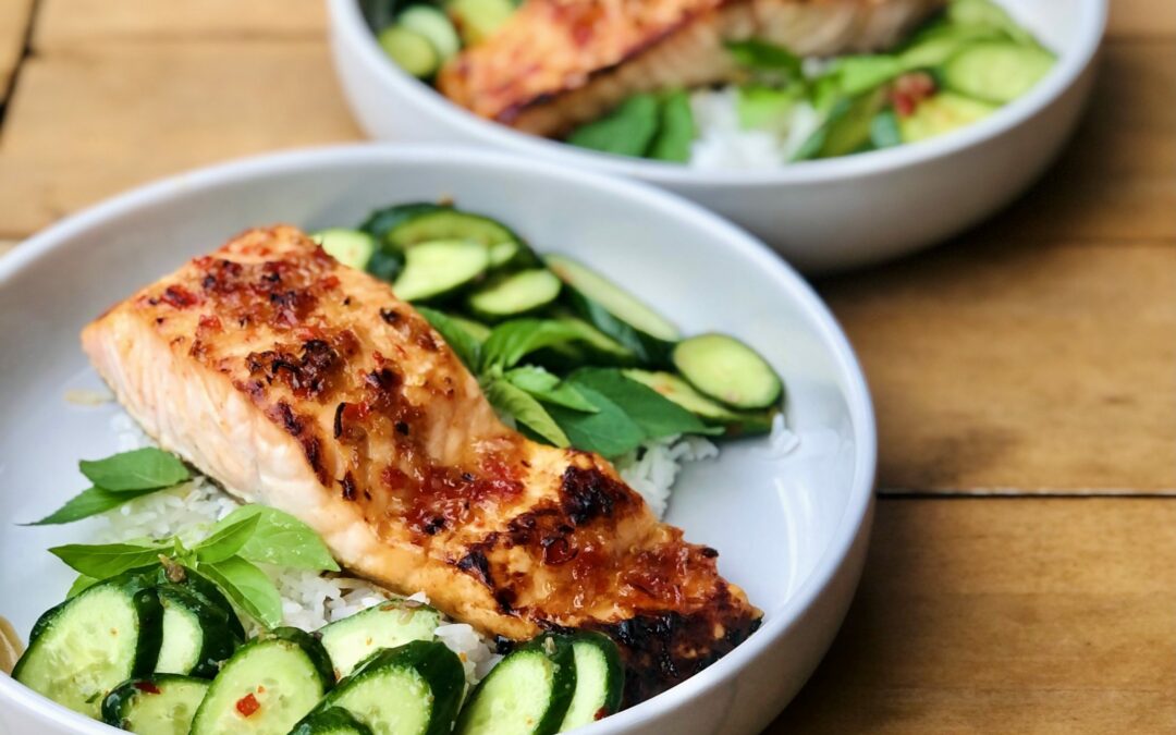 Laotian Salmon Larb with Cucumber Salad