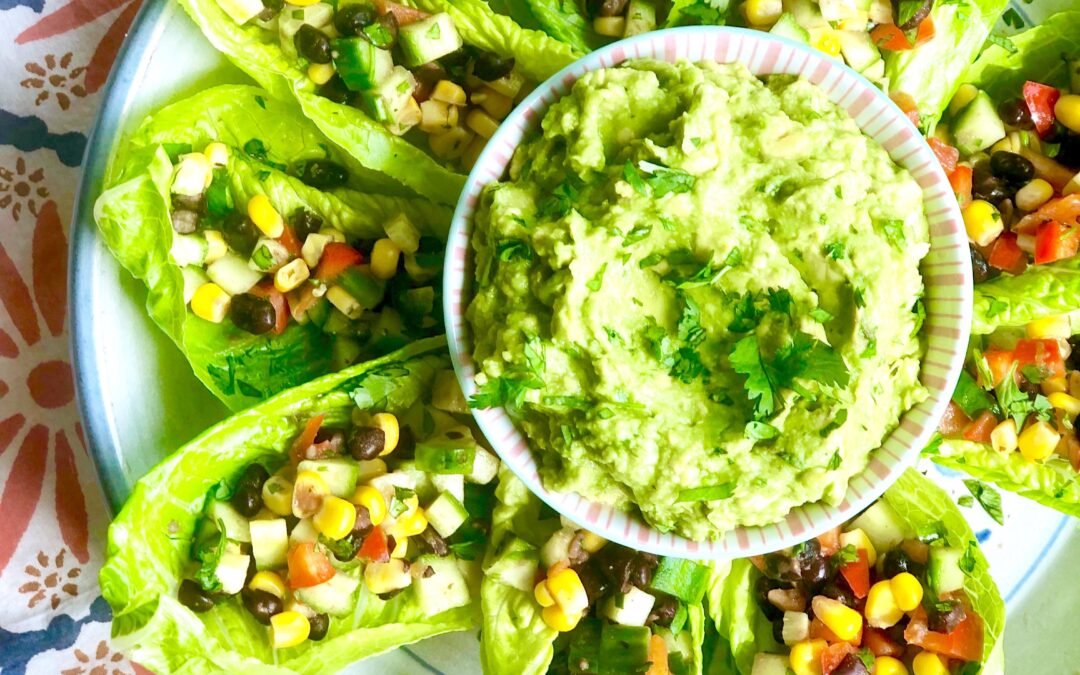 Mexican Corn & Black Bean Lettuce Wraps with Guacamole