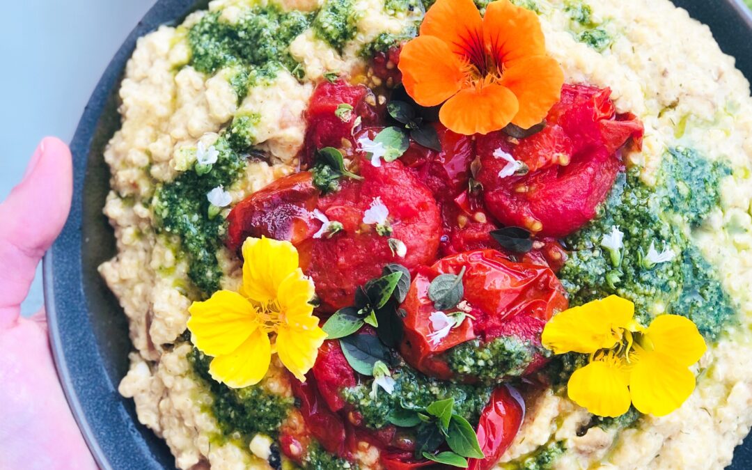 Italian Quinoa Risotto with Roasted Tomatoes & Pesto