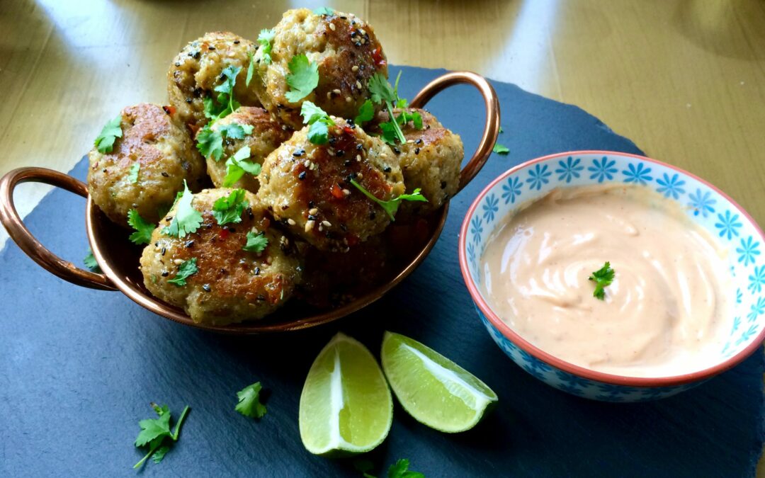 Sweet Chili Meatballs with Sesame Lime Sauce